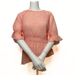 After Market Asymmetrical Peach Polka Dot Top Women SZ M Cottage Fairy Prairie